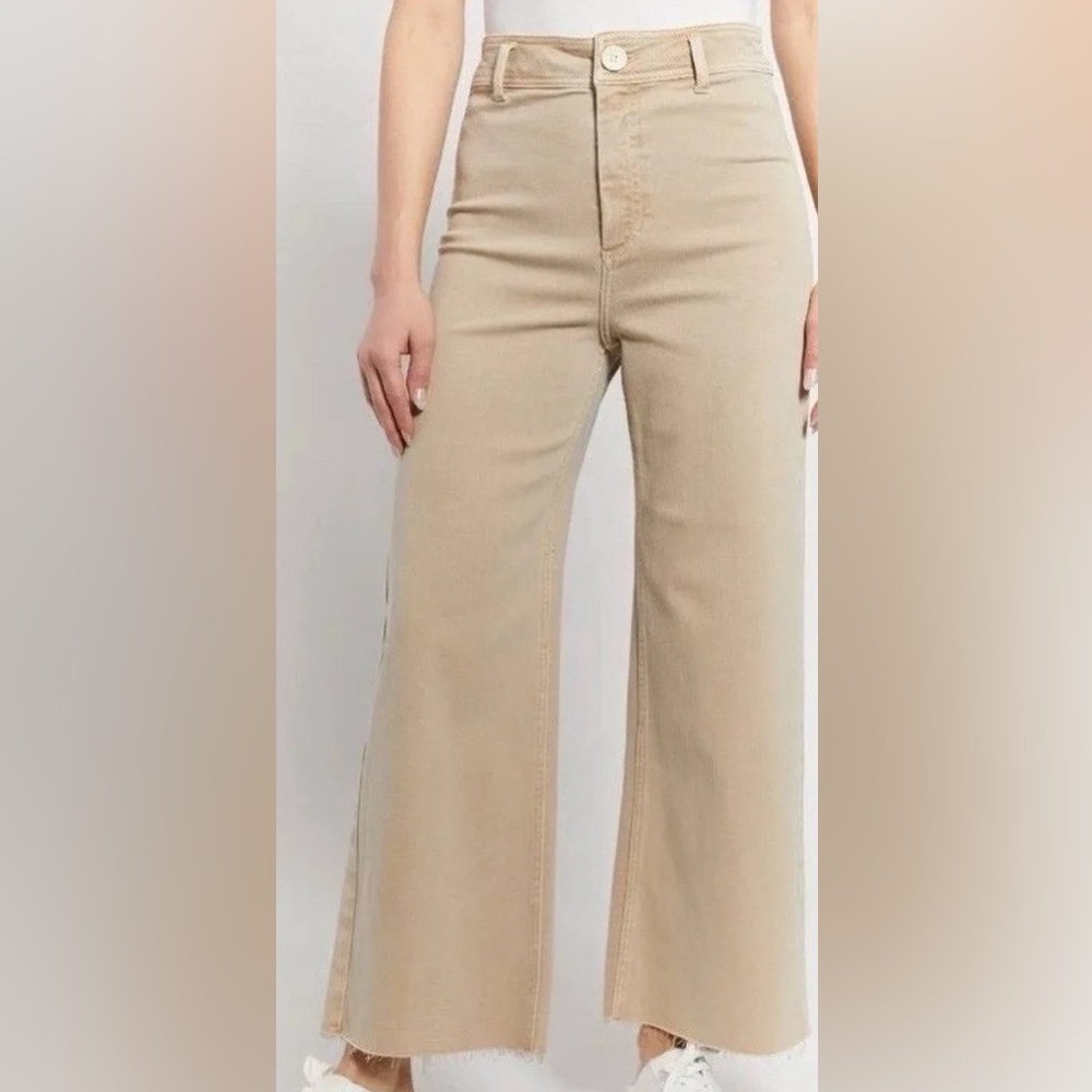 Oat High Rise Wide Leg Crop Cream Beige Jeans Stretch Denim